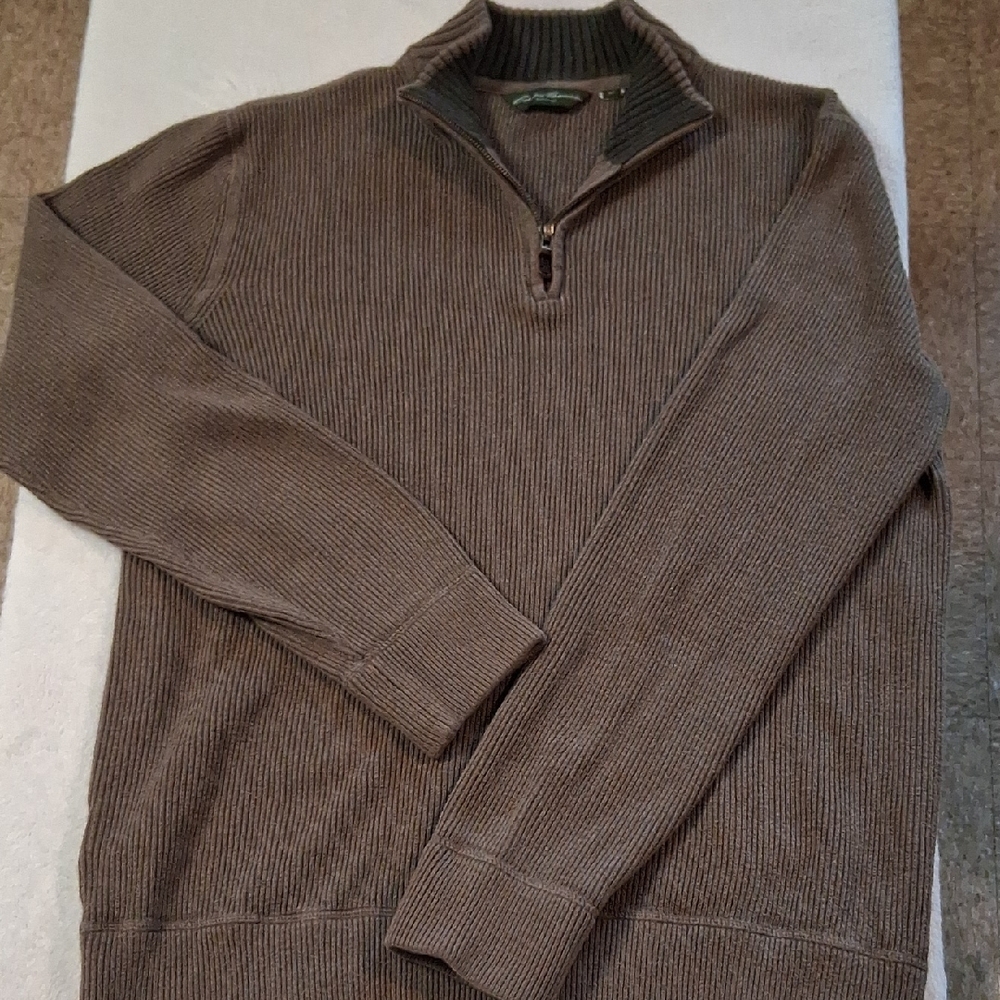 Eddie Bauer Men's Brown Olive Green Quarter-Zip Sweater